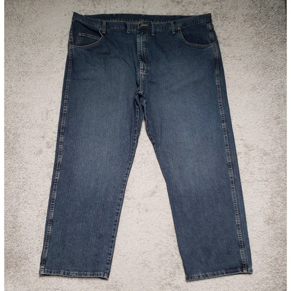 Wrangler Rugged Wear Men's Size 46x32 Straight Leg 100% Cotton Blue Denim Jeans